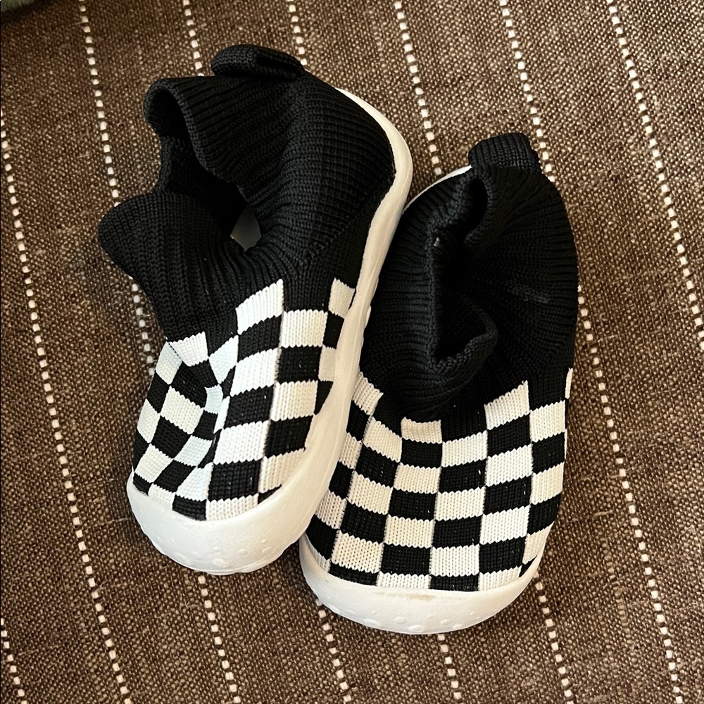 Kids Black and White Checkered Slip-On Shoes